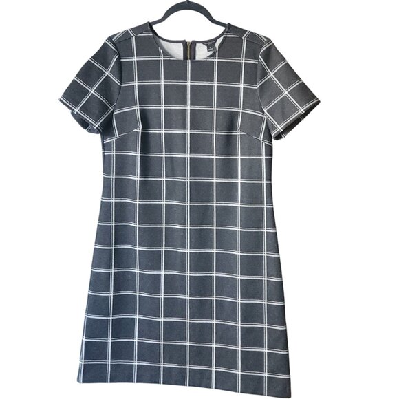 ANN TAYLOR Grey White Windowpane Shift Sheath Dress size 4 Petite - Picture 2 of 6
